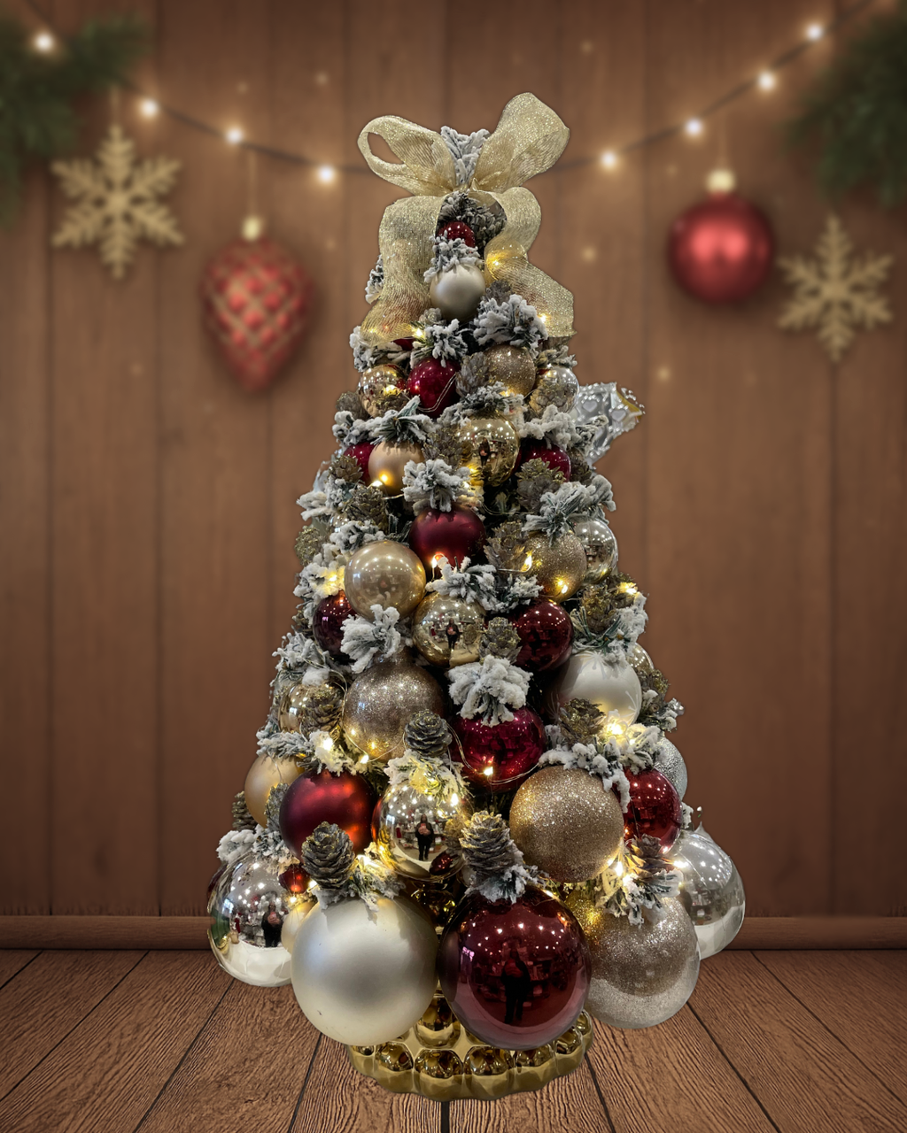 Albero Innevato Bordeaux e Oro – 60 cm